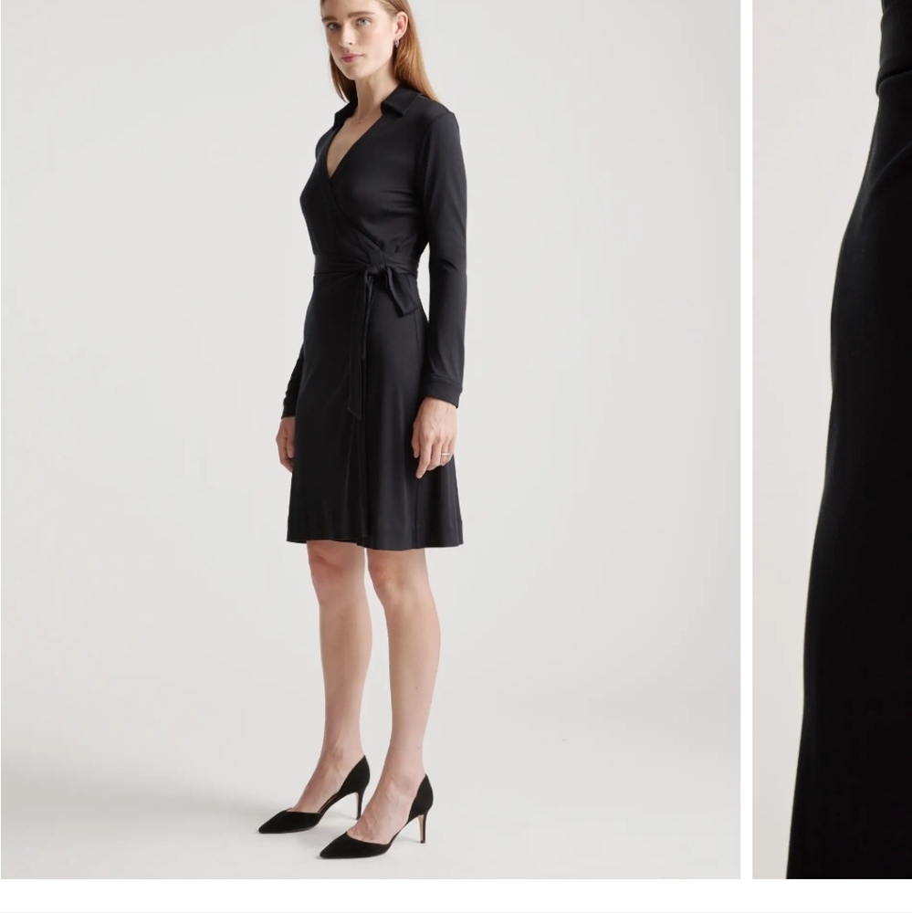 Quince Silk Jersey Wrap Dress Black